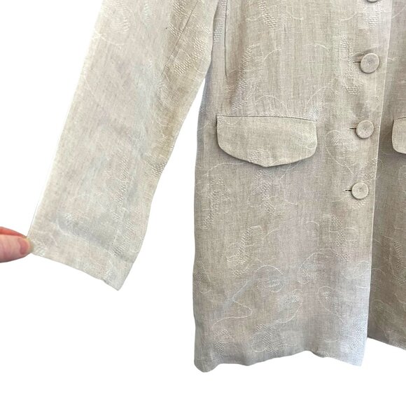Eileen Fisher Linen Button Front Long Jacket In Tan Size SP - Picture 5 of 14
